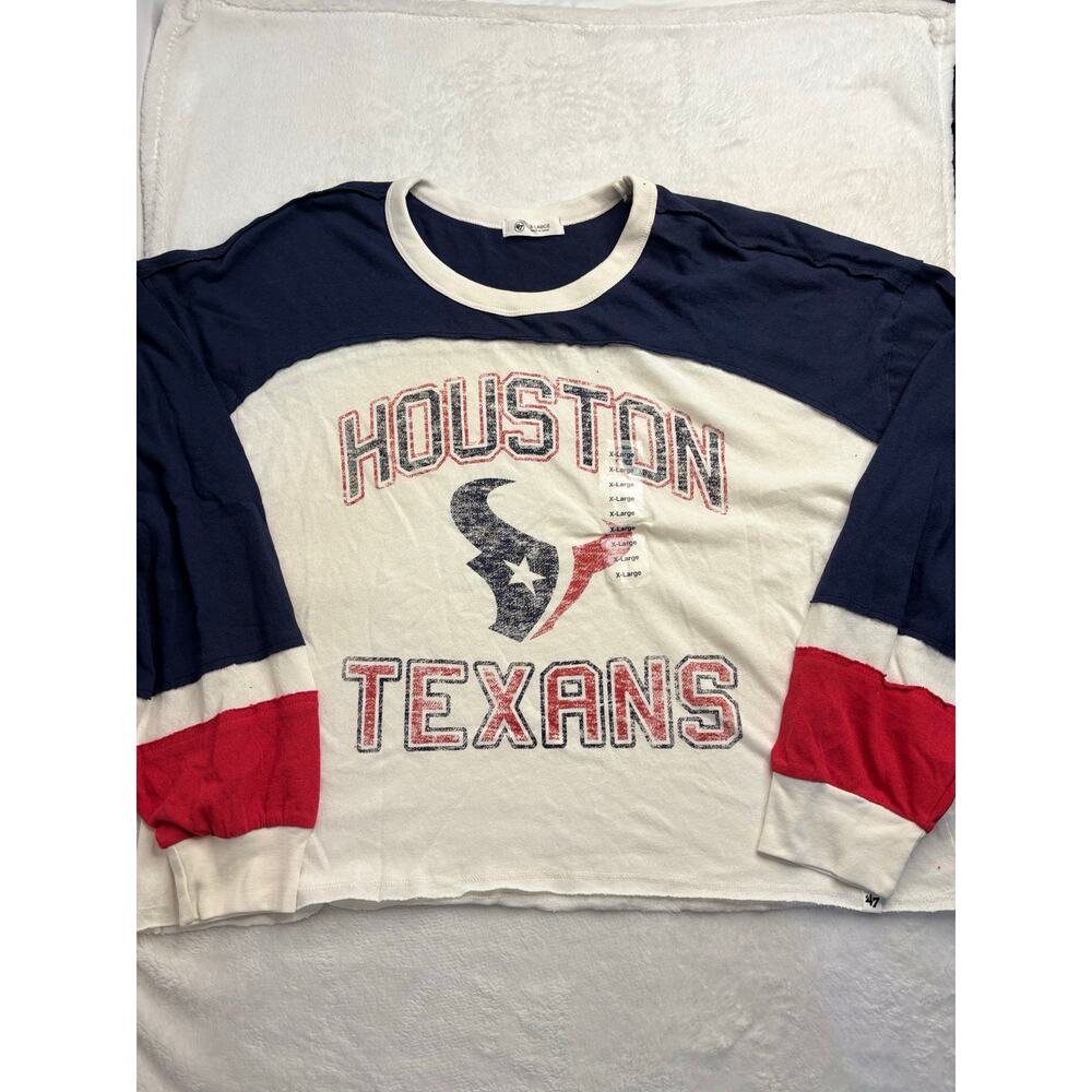 ‘47 Women’s XL Cropped NFL Houston Texans LS Sandstone T-Shirt NWTs
